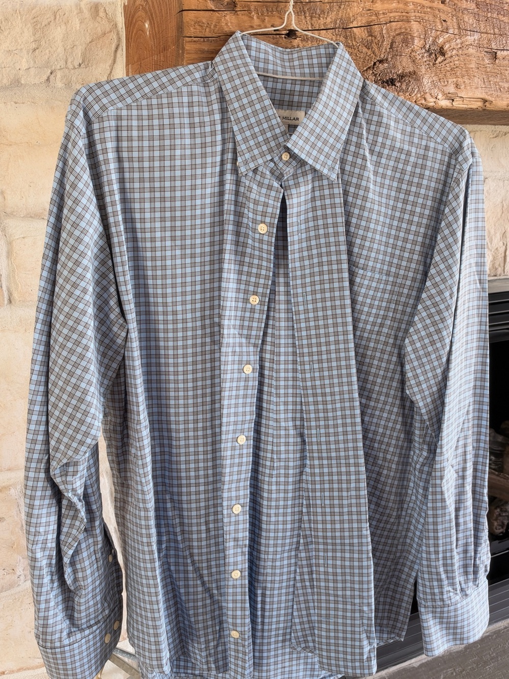 Peter Millar Blue and Gray Plaid Dress Shirt